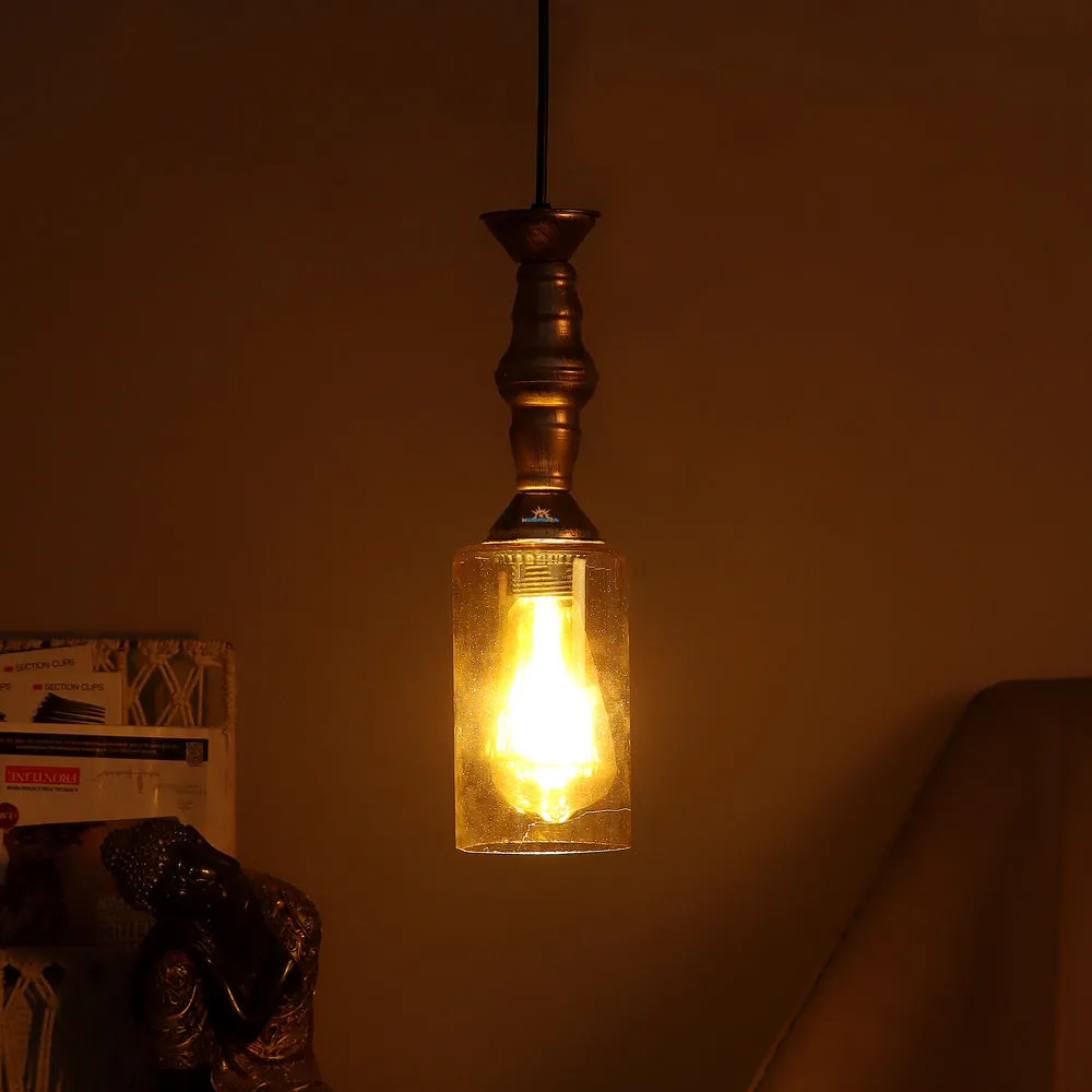 Single Antique Hanging Light with Luster Glass