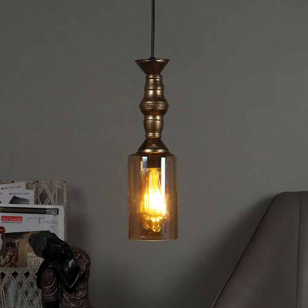 Single Antique Hanging Light with Luster Glass