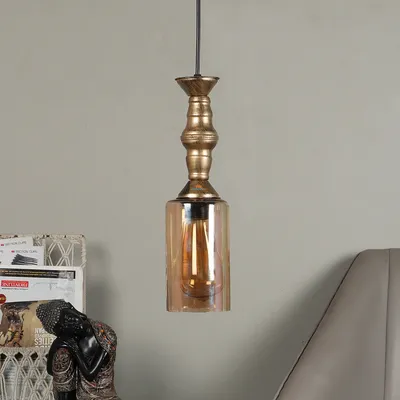 Single Antique Hanging Light with Luster Glass
