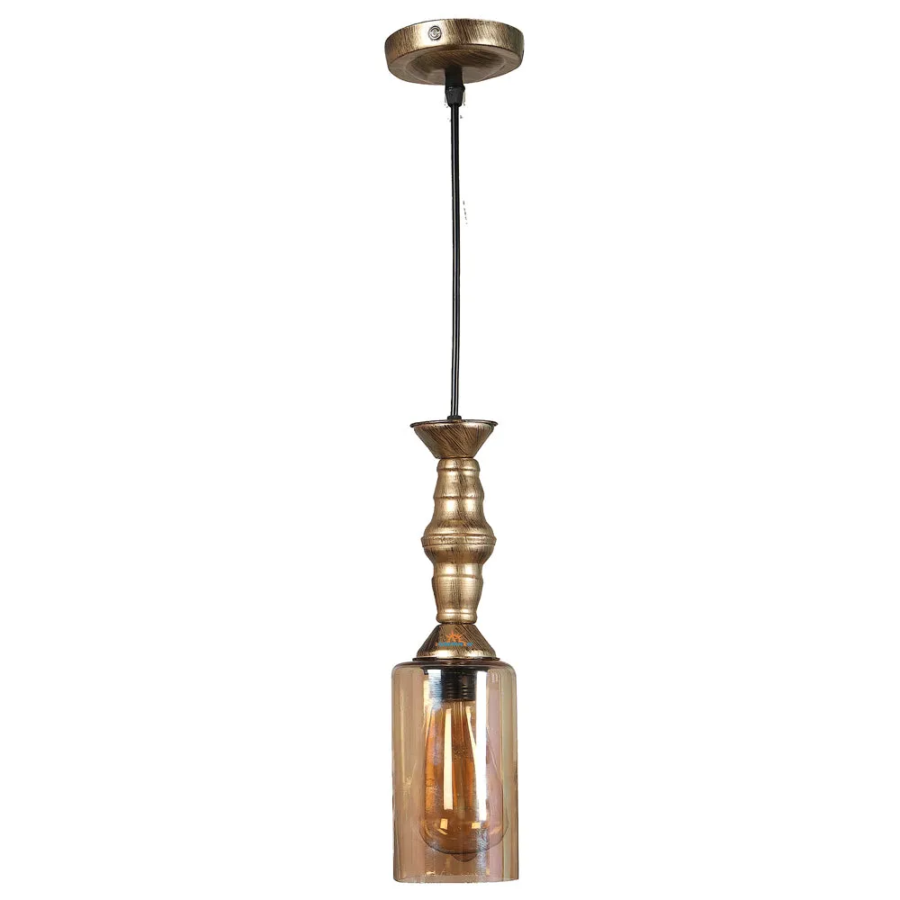 Single Antique Hanging Light with Luster Glass