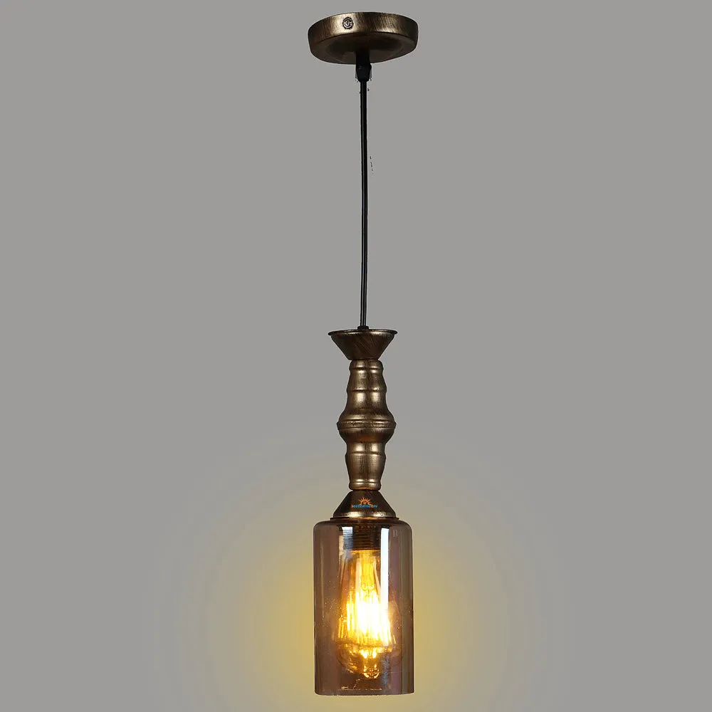 Single Antique Hanging Light with Luster Glass
