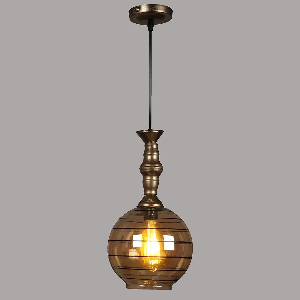 Single Antique Round Hanging Glass Light with Metal Cage