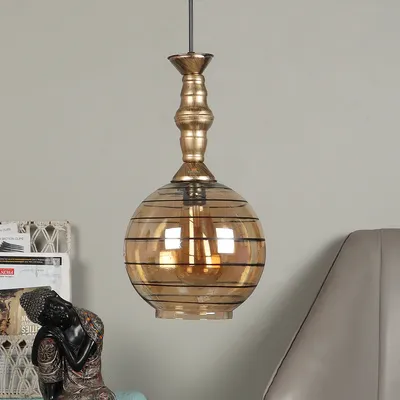 Single Antique Round Hanging Glass Light with Metal Cage