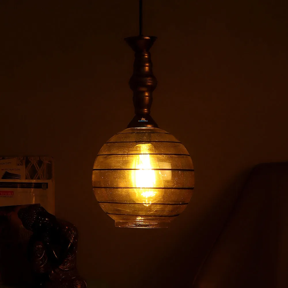 Single Antique Round Hanging Glass Light with Metal Cage