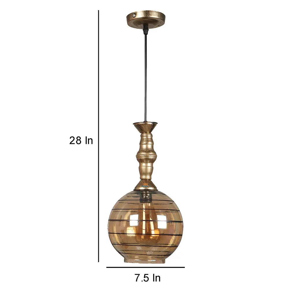 Single Antique Round Hanging Glass Light with Metal Cage