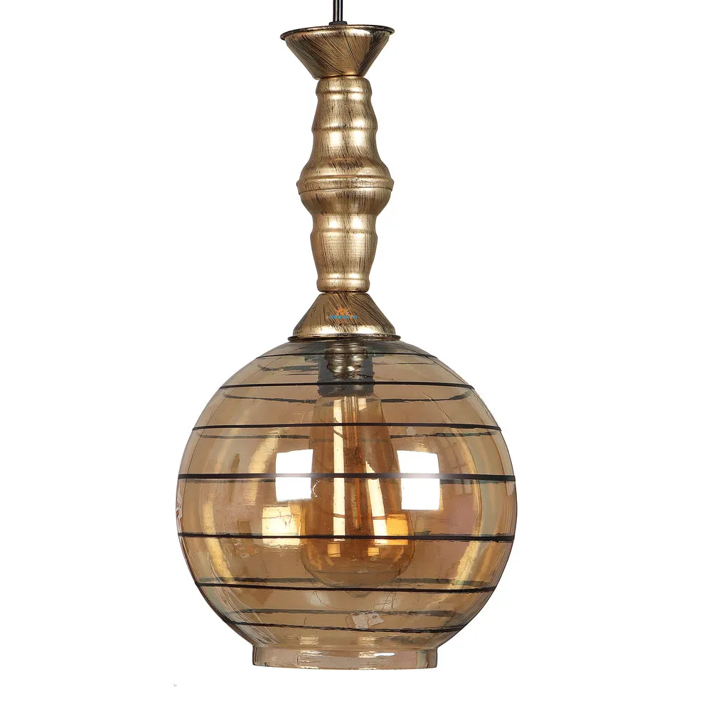 Single Antique Round Hanging Glass Light with Metal Cage