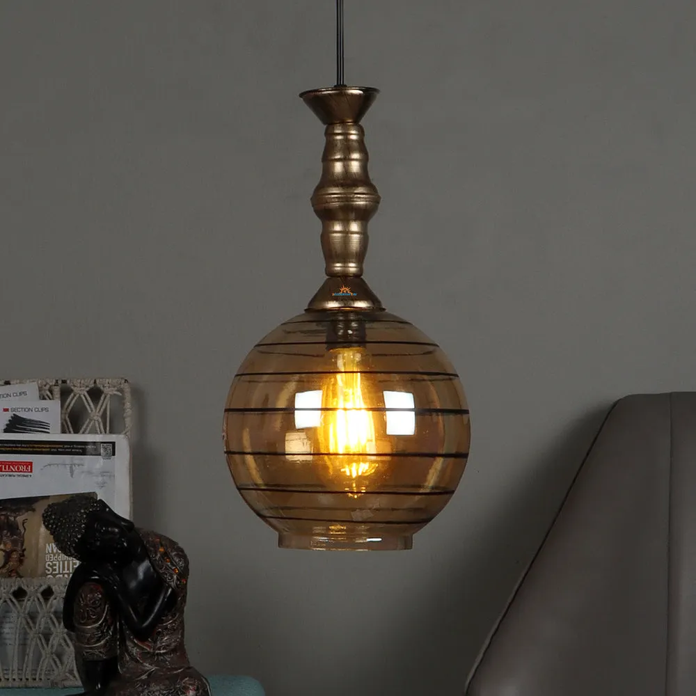 Single Antique Round Hanging Glass Light with Metal Cage