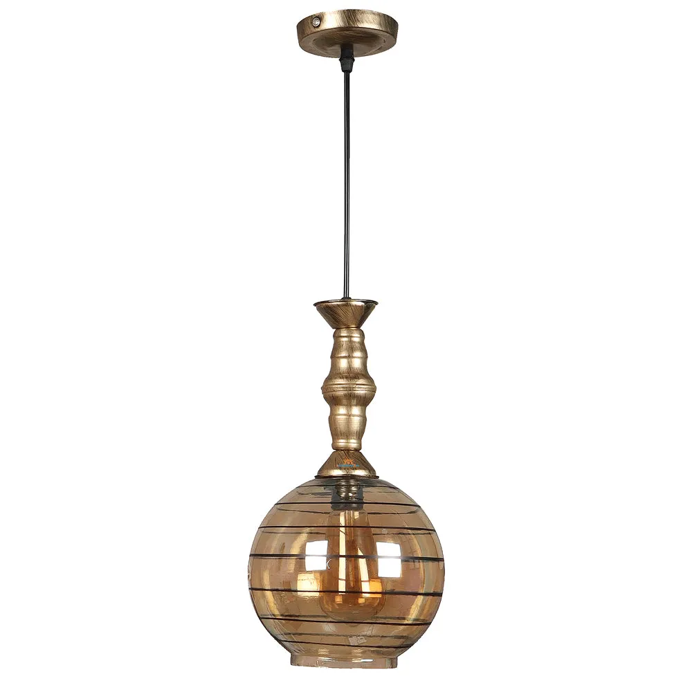 Single Antique Round Hanging Glass Light with Metal Cage