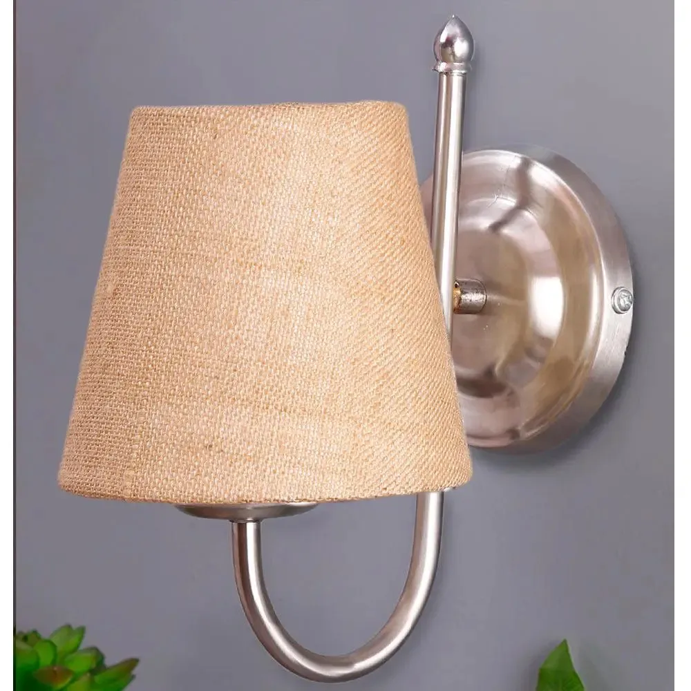 Single Beige Jute Conical Wall Mounted Lamp with Steel Base Single Piece