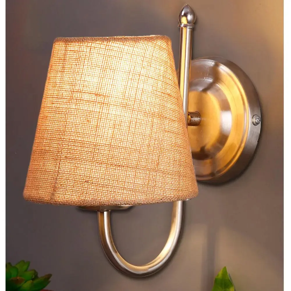 Single Beige Jute Conical Wall Mounted Lamp with Steel Base Single Piece
