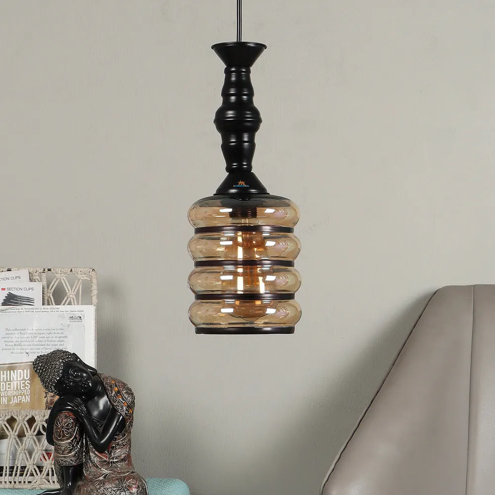 Single Black Hanging Light With Luster Glass