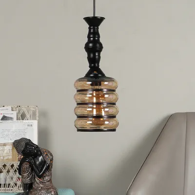 Single Black Hanging Light With Luster Glass