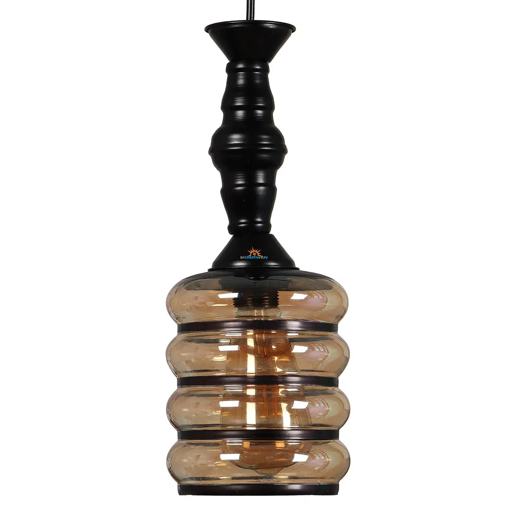Single Black Hanging Light With Luster Glass
