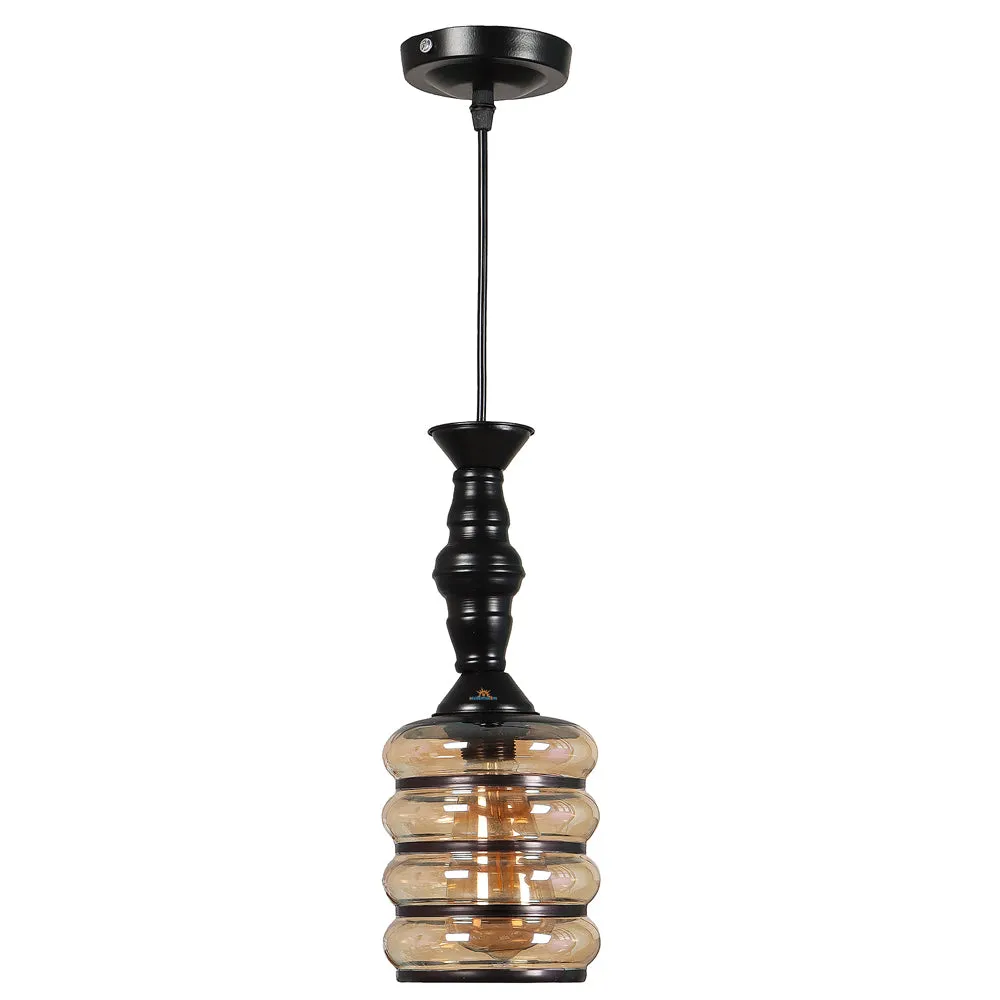 Single Black Hanging Light With Luster Glass