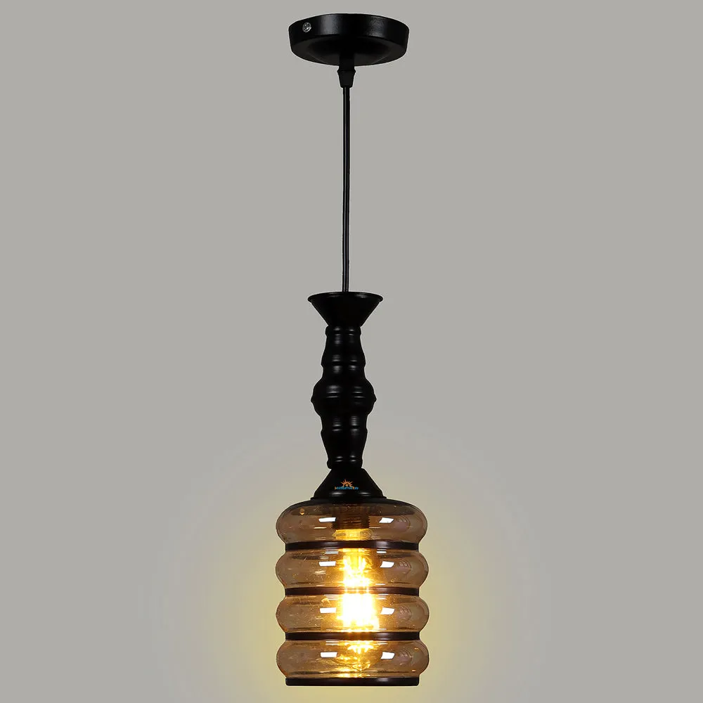Single Black Hanging Light With Luster Glass