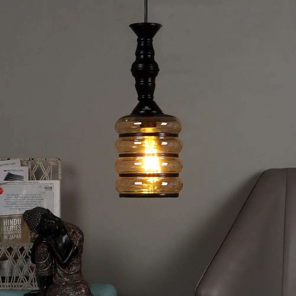 Single Black Hanging Light With Luster Glass