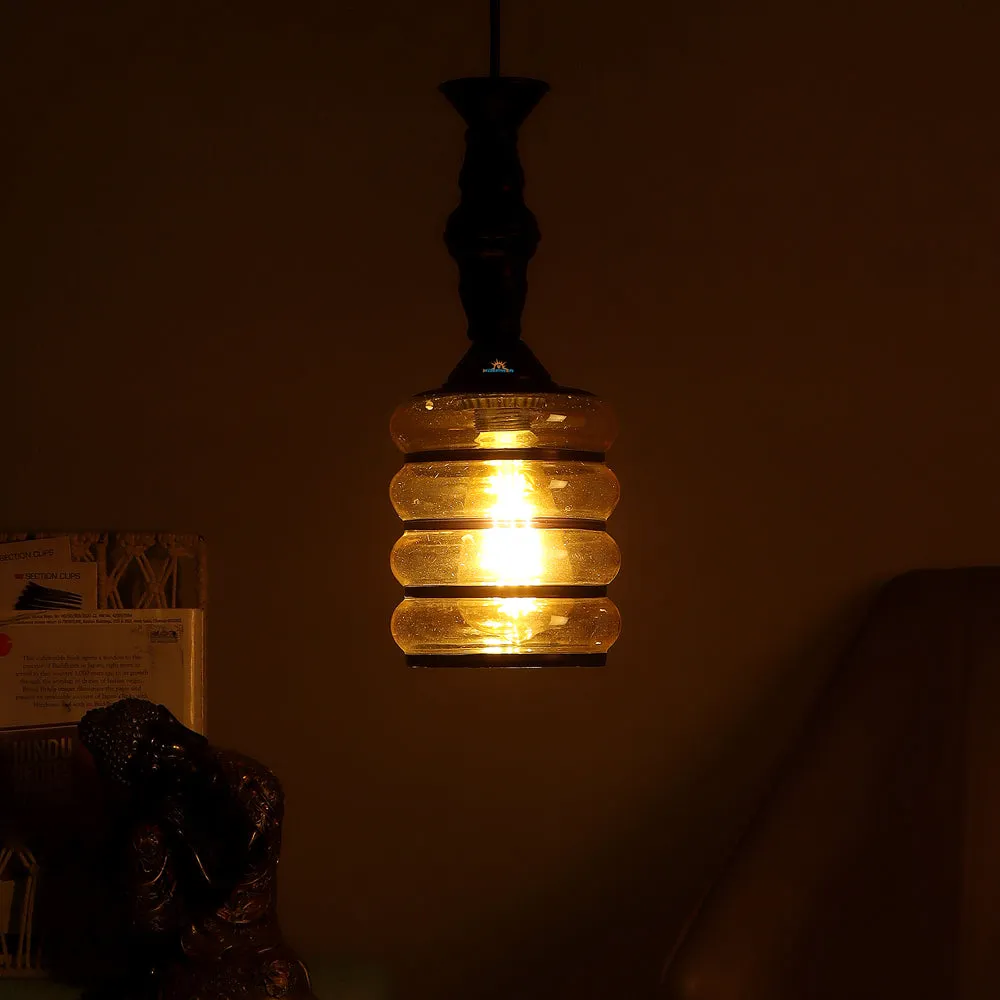 Single Black Hanging Light With Luster Glass
