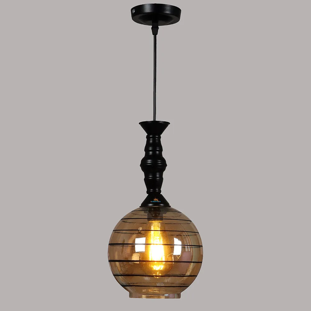 Single Black Round Hanging Glass Light with Black Metal