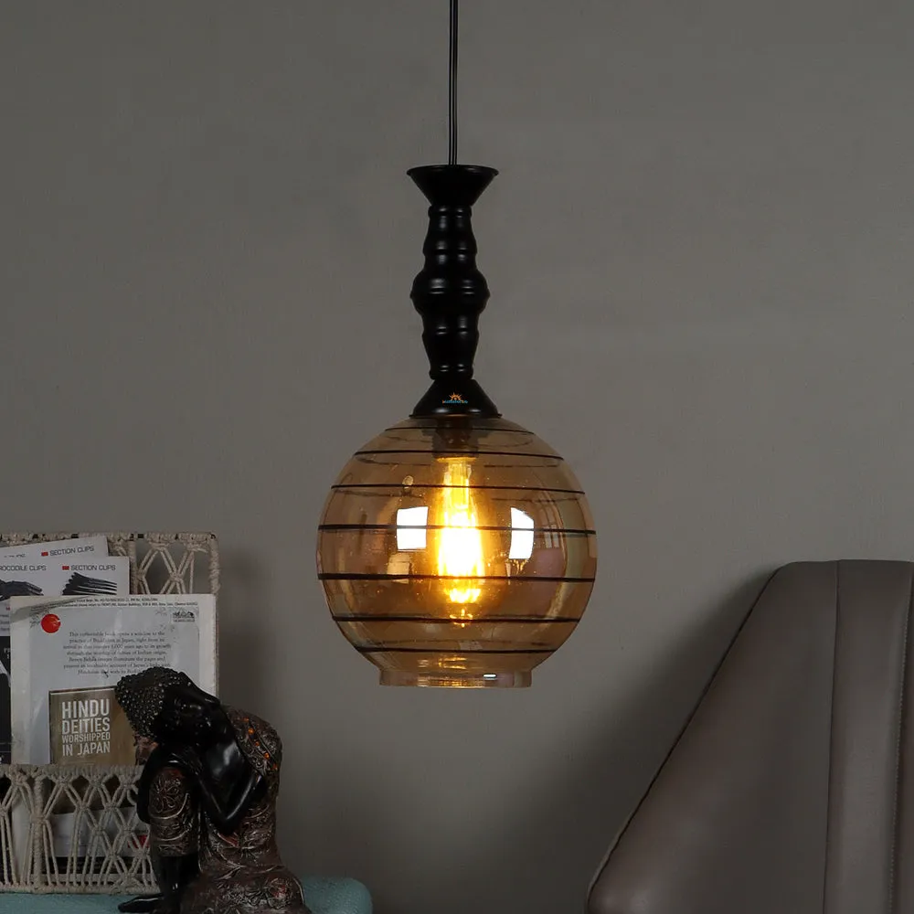 Single Black Round Hanging Glass Light with Black Metal