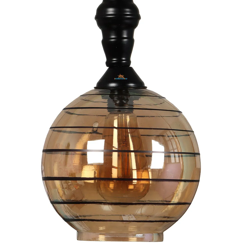 Single Black Round Hanging Glass Light with Black Metal