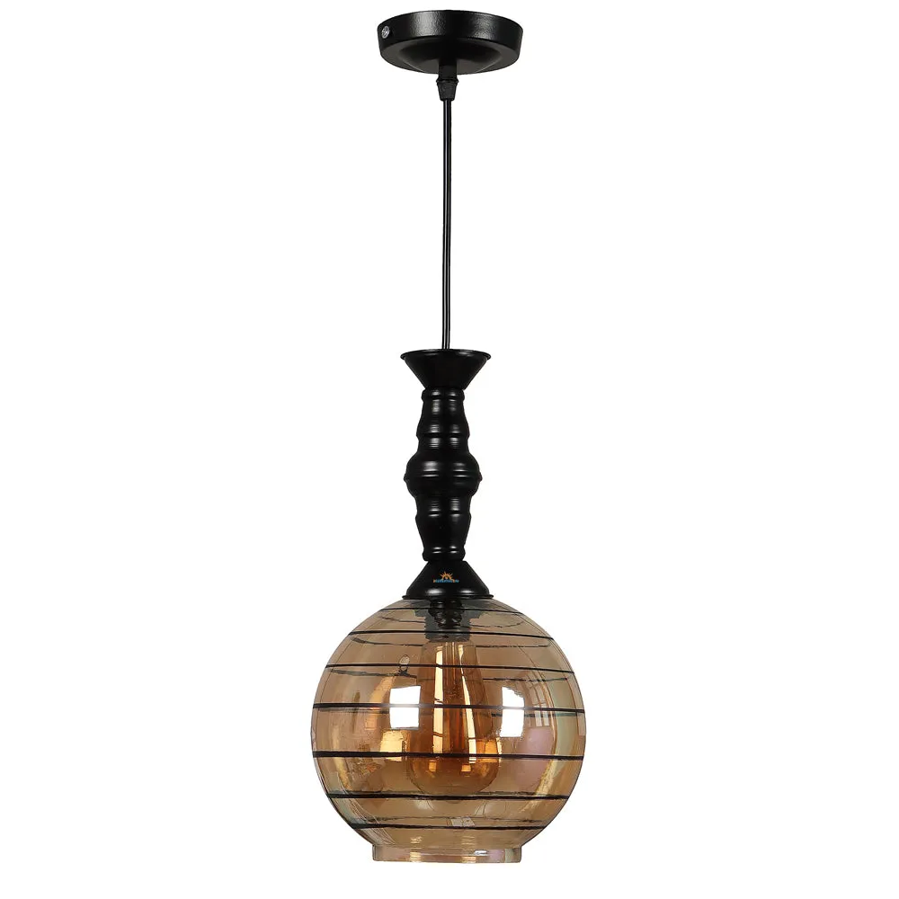 Single Black Round Hanging Glass Light with Black Metal