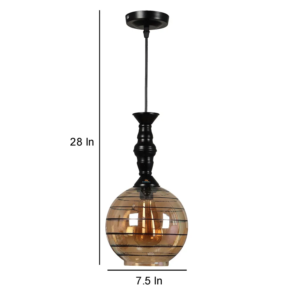 Single Black Round Hanging Glass Light with Black Metal