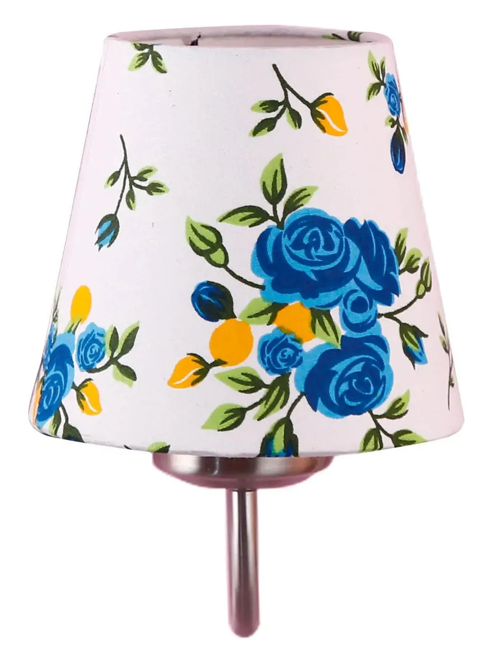 Single Blue Floral Cotton Conical Wall Mounted Lamp with Steel Base Single Piece
