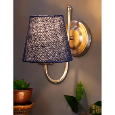 Single Blue Jute Conical Wall Mounted Lamp with Steel Base
