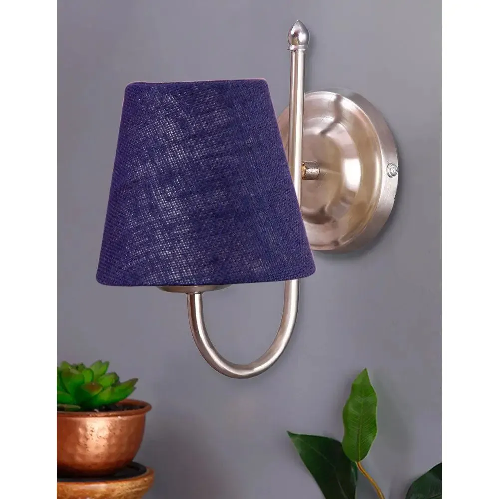 Single Blue Jute Conical Wall Mounted Lamp with Steel Base