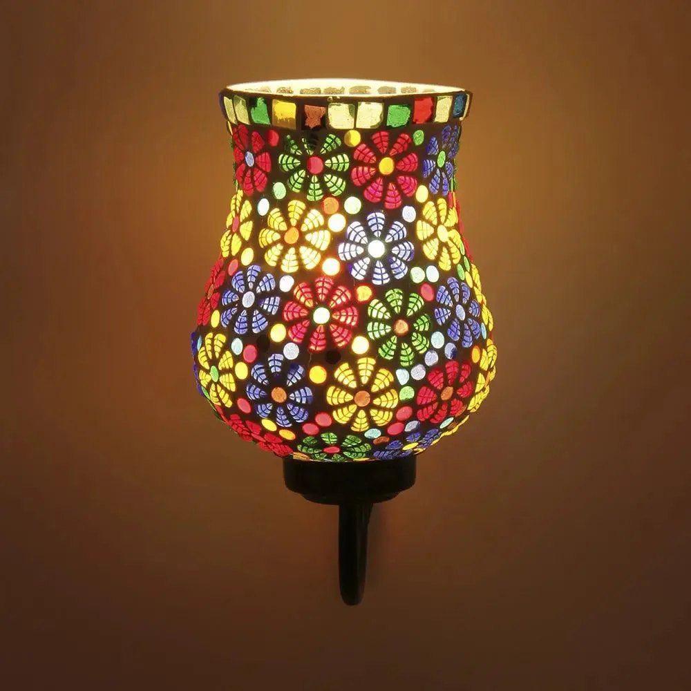 Single Floral Multicolor Mosaic Wall Lamp Single Piece
