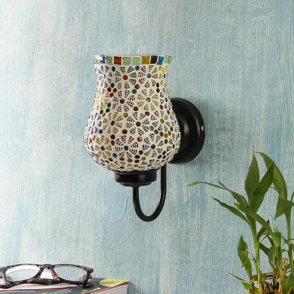 Single Floral Multicolor Mosaic Wall Lamp Single Piece