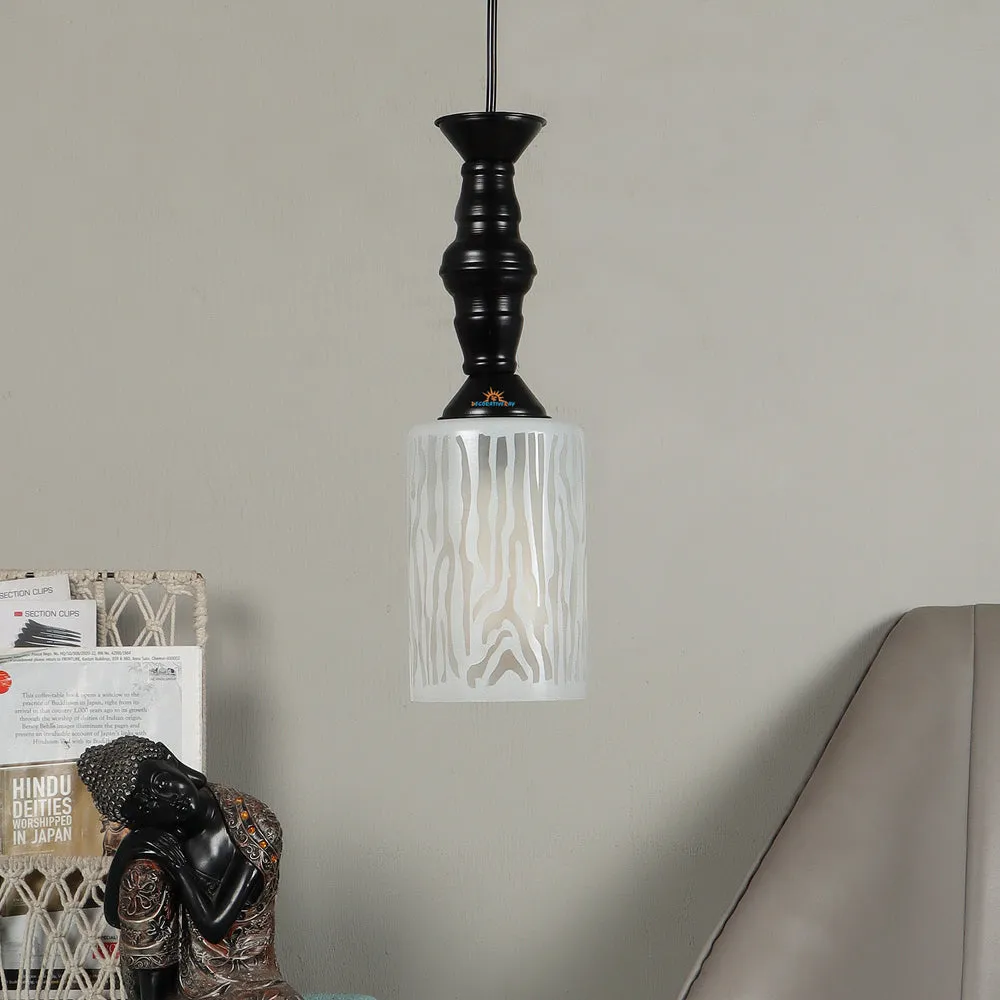 Single Glass Black Metal Light with Extendable Wire for Hanging