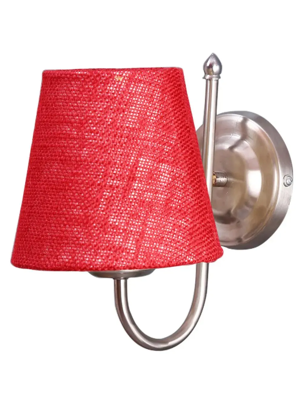 Single Maroon Jute Conical Wall Mounted Lamp with Steel Base Single Piece