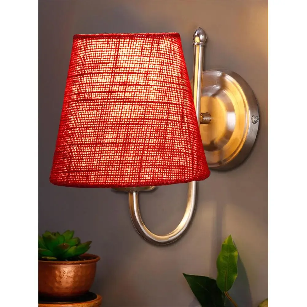 Single Maroon Jute Conical Wall Mounted Lamp with Steel Base Single Piece