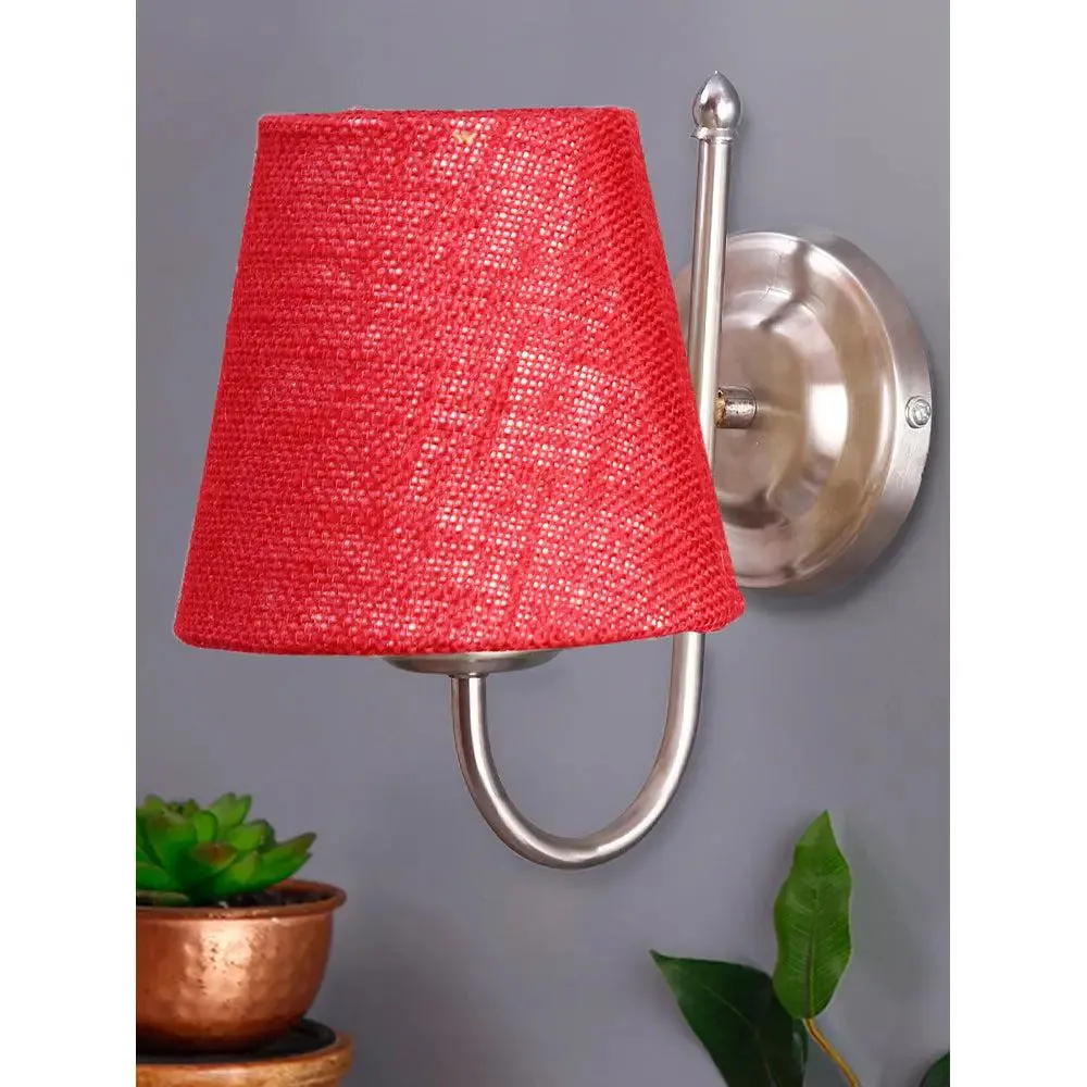 Single Maroon Jute Conical Wall Mounted Lamp with Steel Base Single Piece