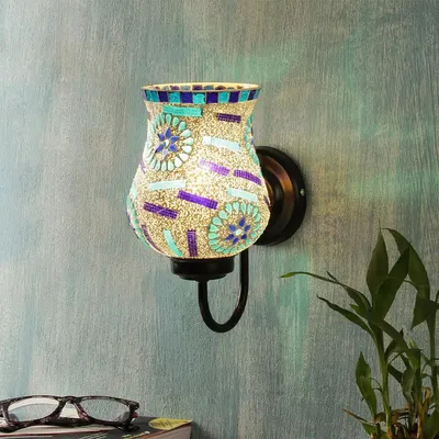 Single Multicolor Blue Toned Mosaic Wall Lamp