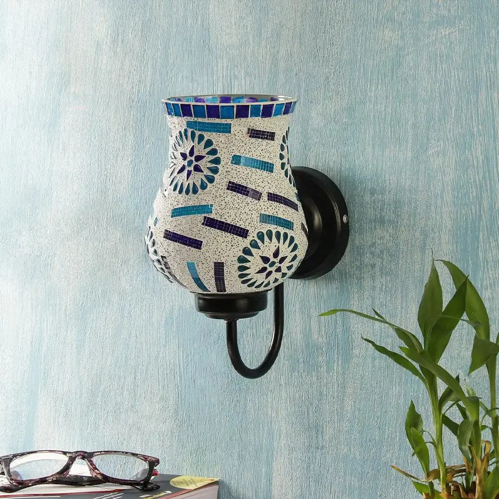 Single Multicolor Blue Toned Mosaic Wall Lamp