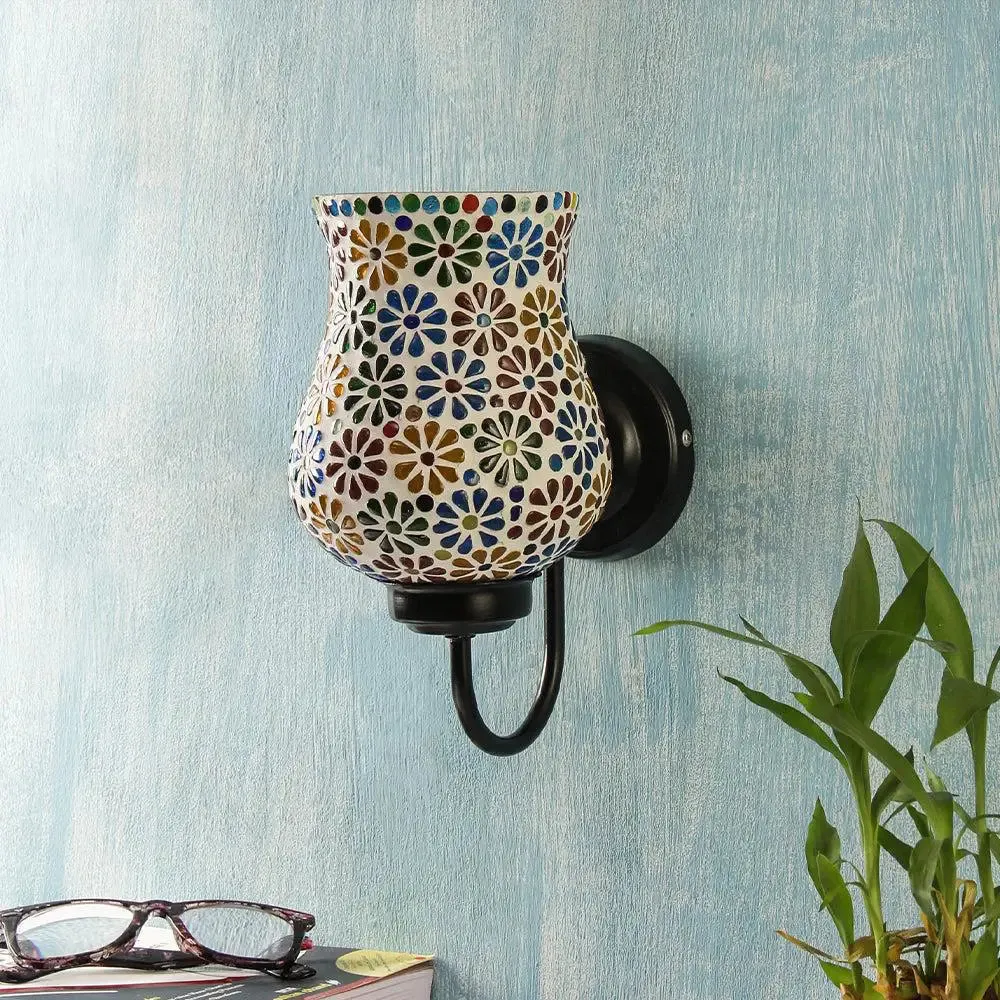 Single Multicolor Floral Mosaic Wall Lamp