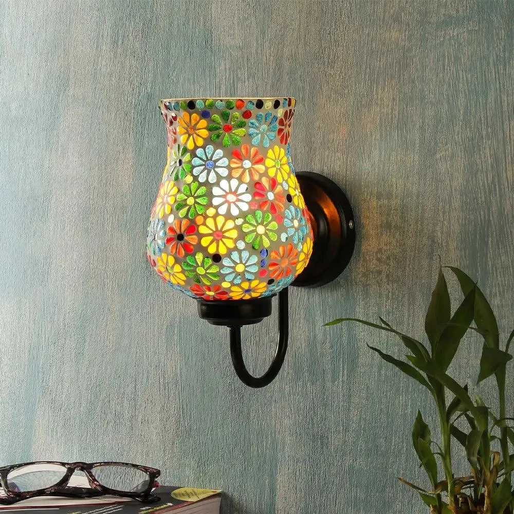 Single Multicolor Floral Mosaic Wall Lamp