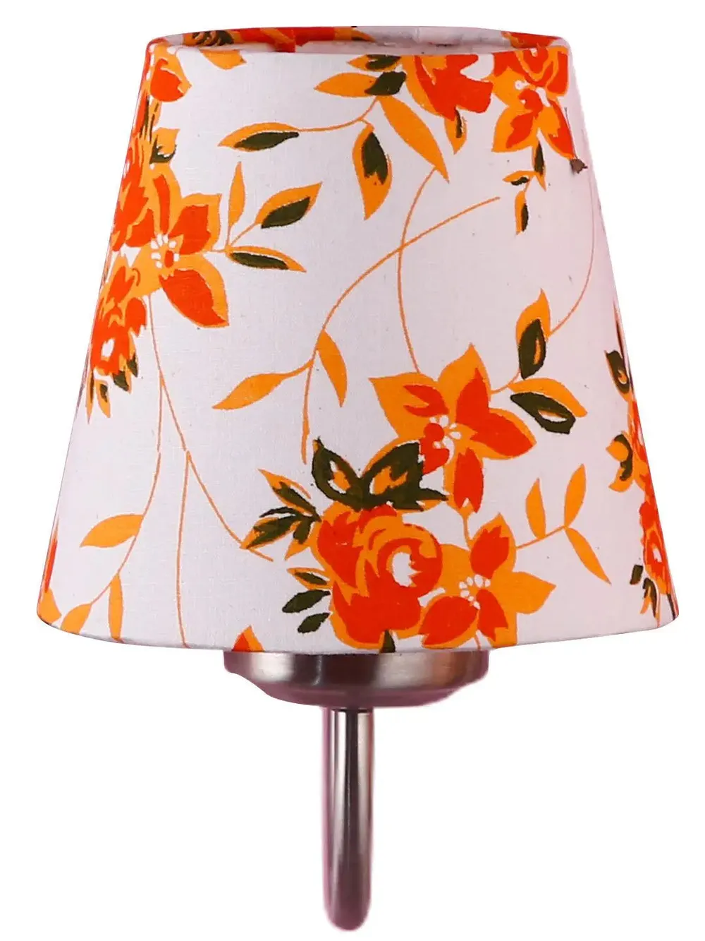 Single Orange Floral Cotton Conical Wall Mounted Lamp with Steel Base single Piece