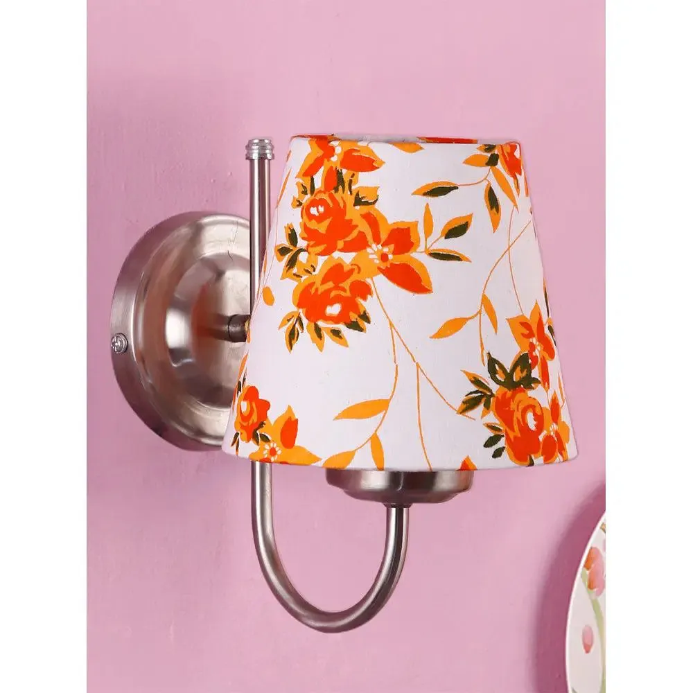 Single Orange Floral Cotton Conical Wall Mounted Lamp with Steel Base single Piece