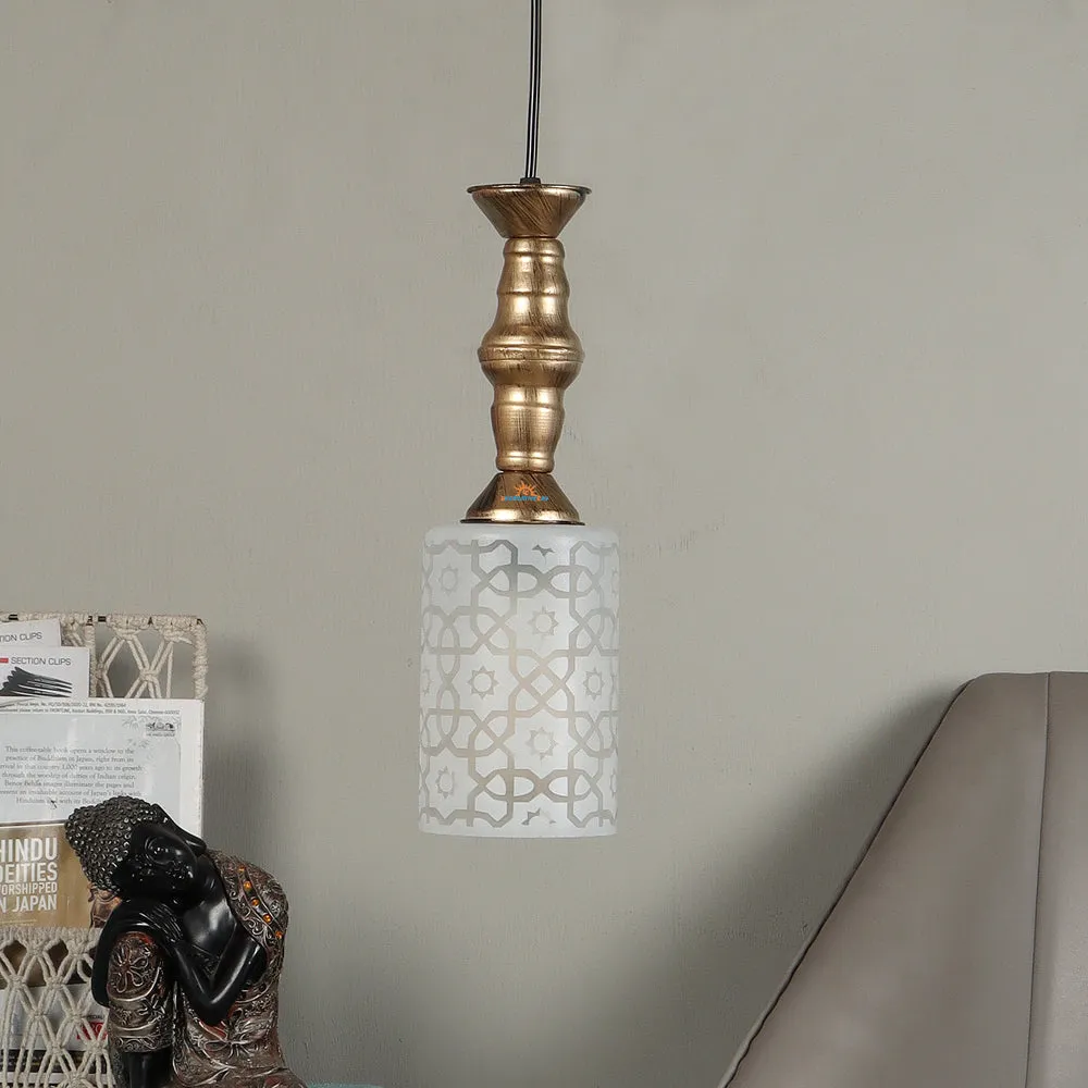 Single White Glass Antique Hanging Light (Cylindrical)