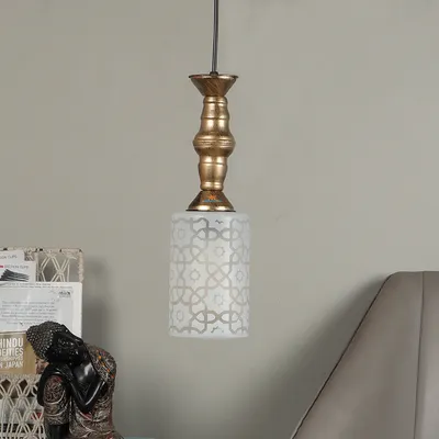Single White Glass Antique Hanging Light (Cylindrical)