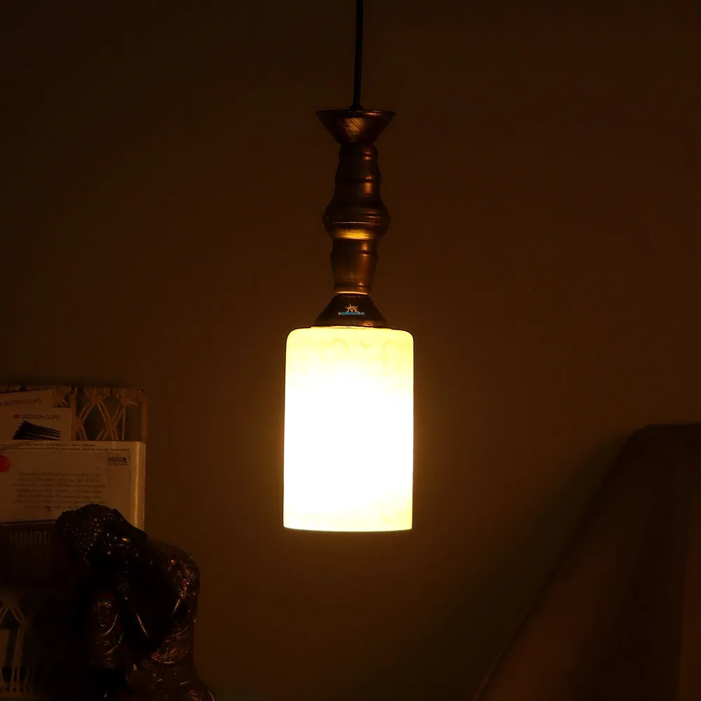 Single White Glass Antique Hanging Light (Cylindrical)