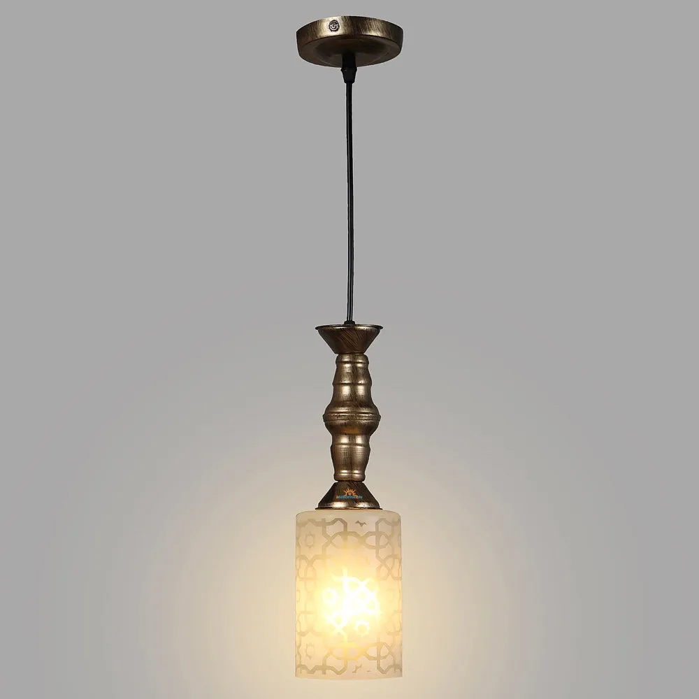 Single White Glass Antique Hanging Light (Cylindrical)