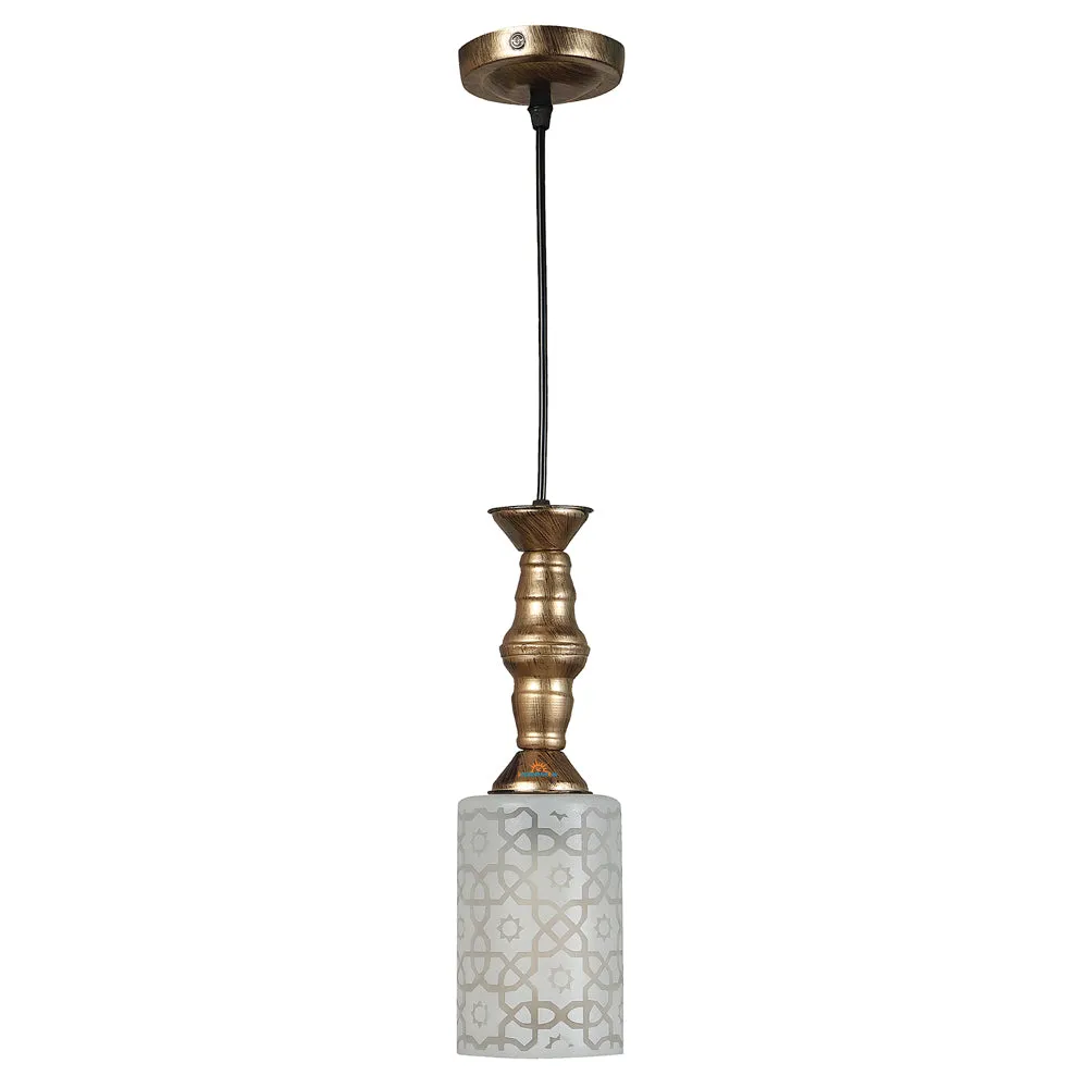 Single White Glass Antique Hanging Light (Cylindrical)