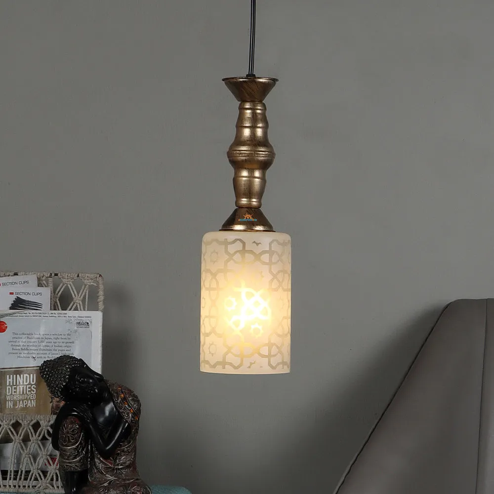 Single White Glass Antique Hanging Light (Cylindrical)