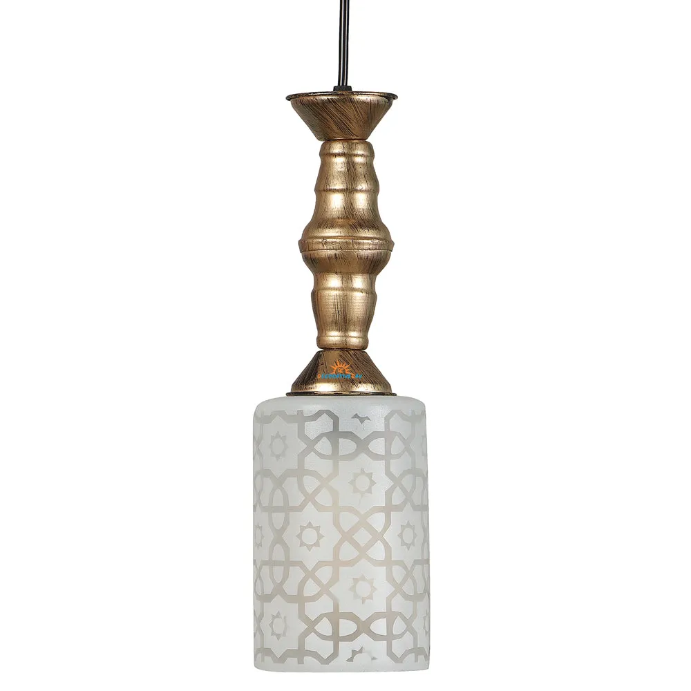 Single White Glass Antique Hanging Light (Cylindrical)