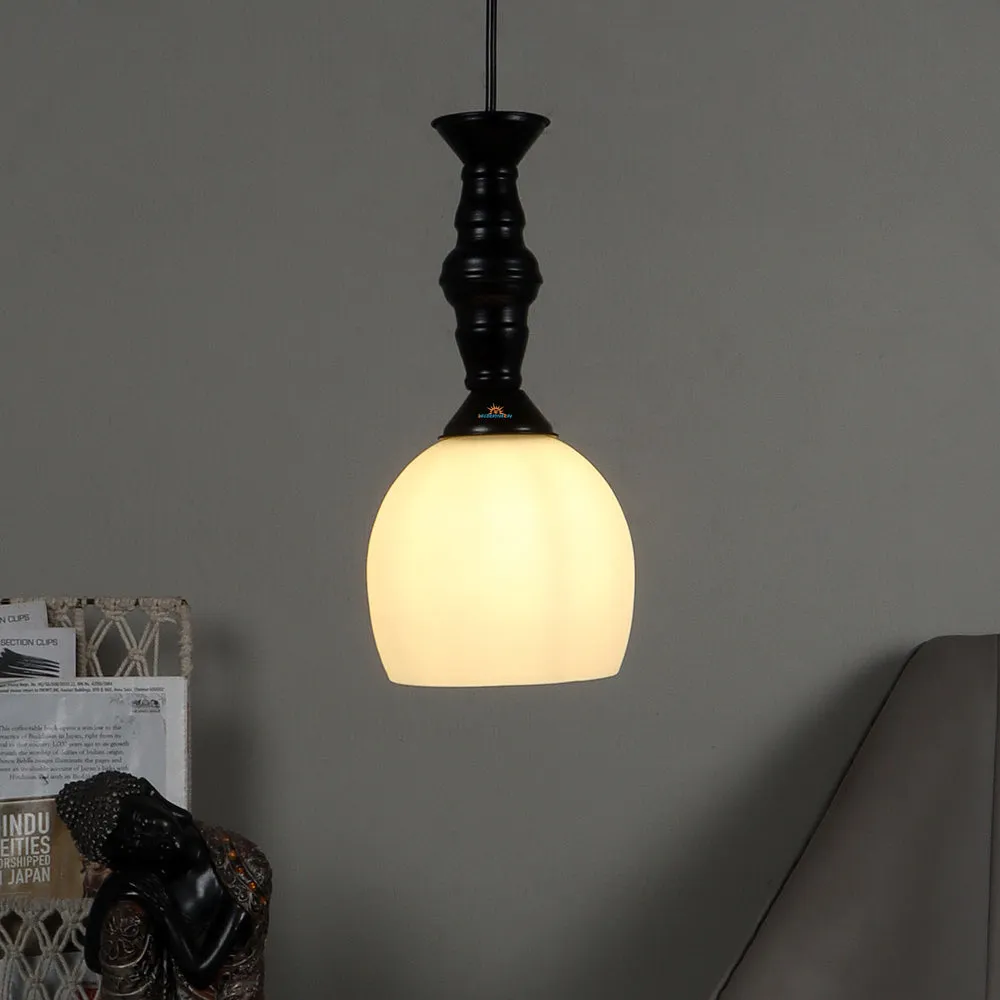 Single White Hanging Light with Cutdoom Glass