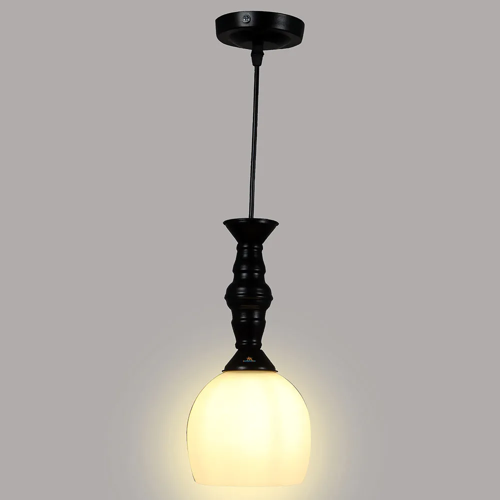 Single White Hanging Light with Cutdoom Glass